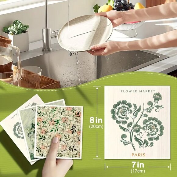 NEW Set of 6 Swedish Dishcloths - European Artists Parisian Designs, Reusable - Picture 4 of 7